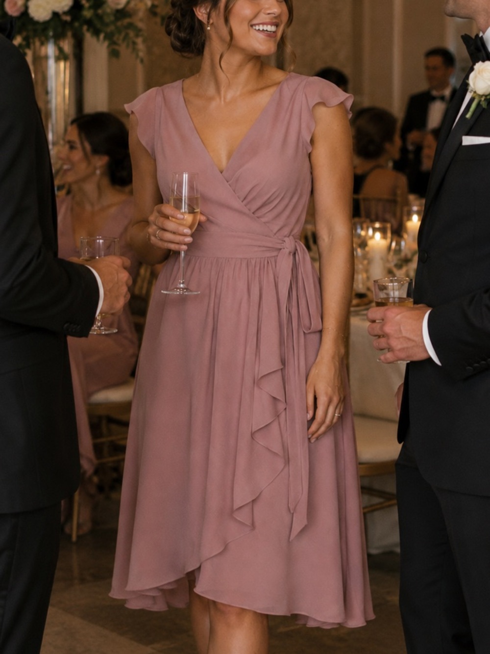 BHLDN Hitherto Sydney Wrap Dress Size 6 Mauve Pink Cap Sleeve Bridesmaids